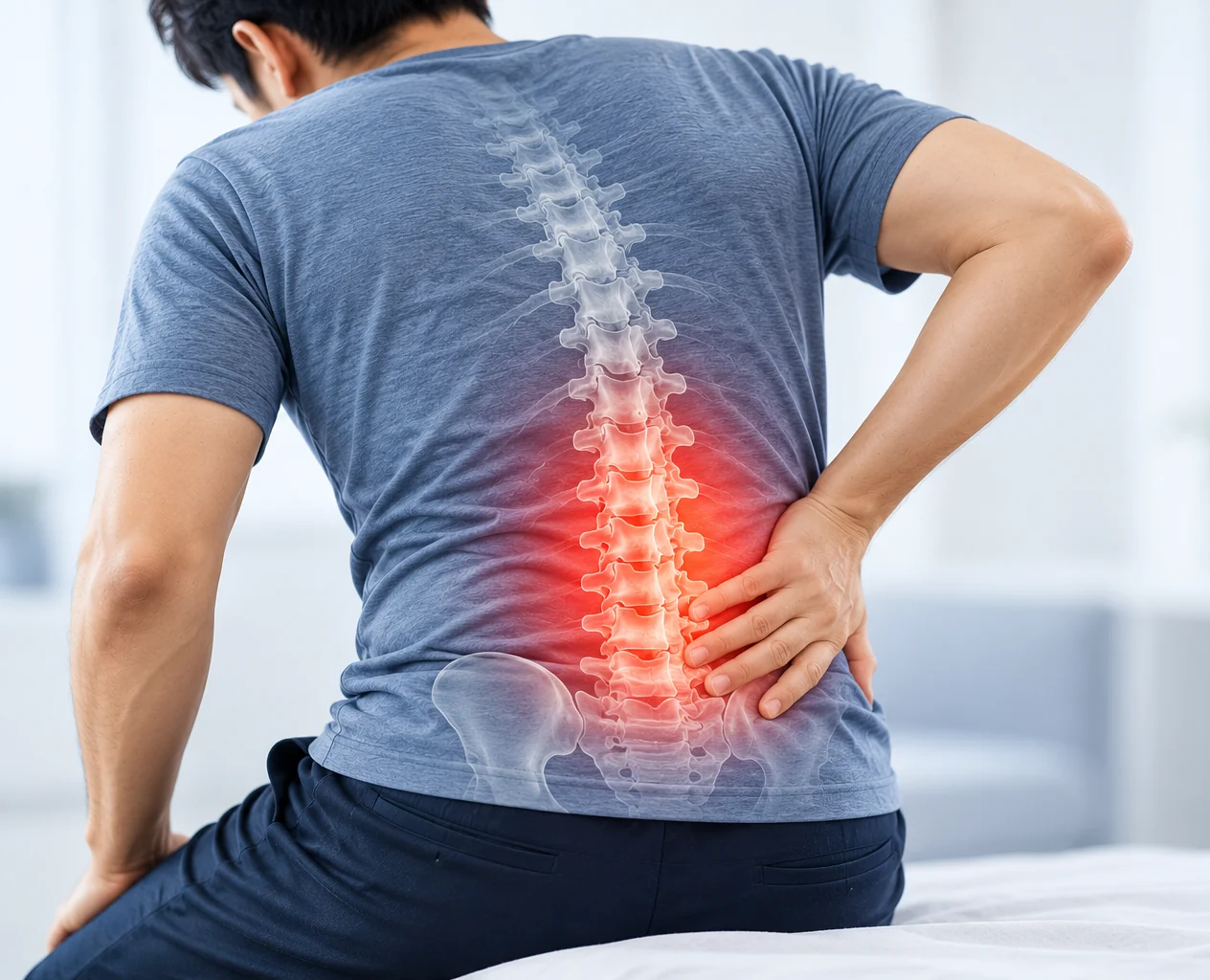 Illustration of lower back pain and lumbar spine